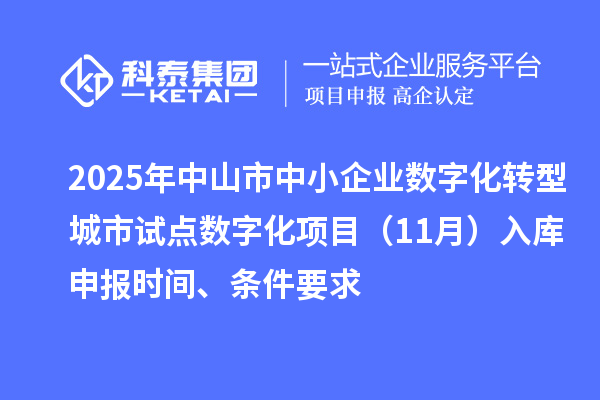 2025年中山市中小企业数字化转型城市试点数字化项目（11月）入库申报时间、条件要求