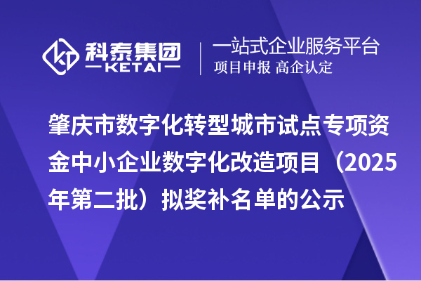 肇庆市数字化转型城市试点专项资金中小企业数字化改造项目（2025年第二批）拟奖补名单的公示
