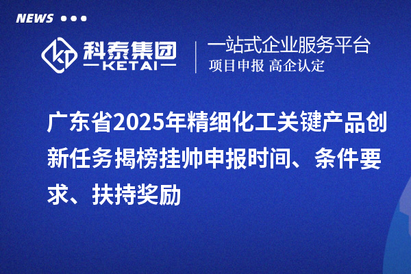 广东省2025年精细化工关键产品创新任务揭榜挂帅申报时间、条件要求、扶持奖励