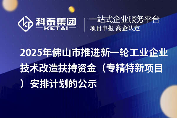 2025年佛山市推进新一轮工业企业技术改造扶持资金(专精特新项目) 安排计划的公示