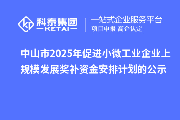 中山市2025年促进小微工业企业上规模发展奖补资金安排计划的公示