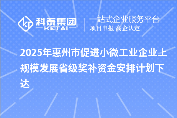 2025年惠州市促进小微工业企业上规模发展省级奖补资金安排计划下达