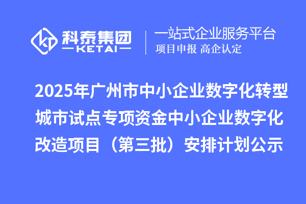 2025年广州市中小企业数字化转型城市试点专项资金中小企业数字化改造项目(第三批)安排计划的公示