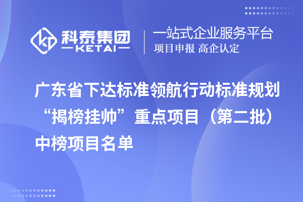 广东省下达标准领航行动标准规划“揭榜挂帅”重点项目(第二批)中榜项目名单