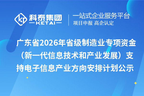 广东省2026年省级制造业当家重点任务保障专项资金（新一代信息技术和产业发展）支持电子信息产业方向安排计划的公示