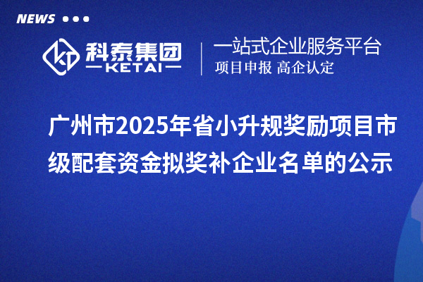 广州市2025年省小升规奖励项目市级配套资金拟奖补企业名单的公示