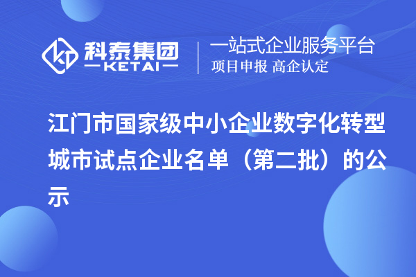 江门市国家级中小企业数字化转型城市试点企业名单（第二批）的公示