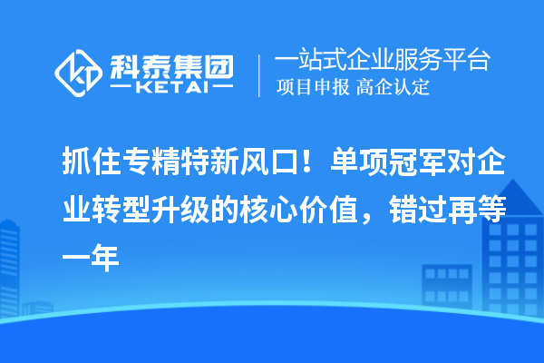 抓住专精特新风口！单项冠军对企业转型升级的核心价值，错过再等一年
