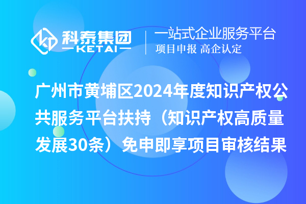 广州市黄埔区2024年度知识产权公共服务平台扶持（知识产权高质量发展30条）免申即享项目审核结果的公示