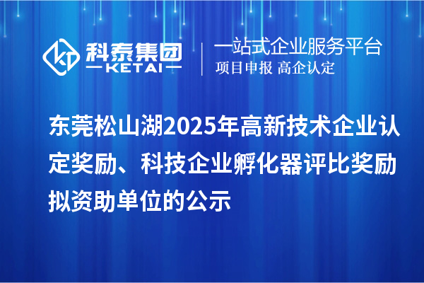 东莞松山湖2025年高新技术企业认定奖励、科技企业孵化器评比奖励拟资助单位的公示